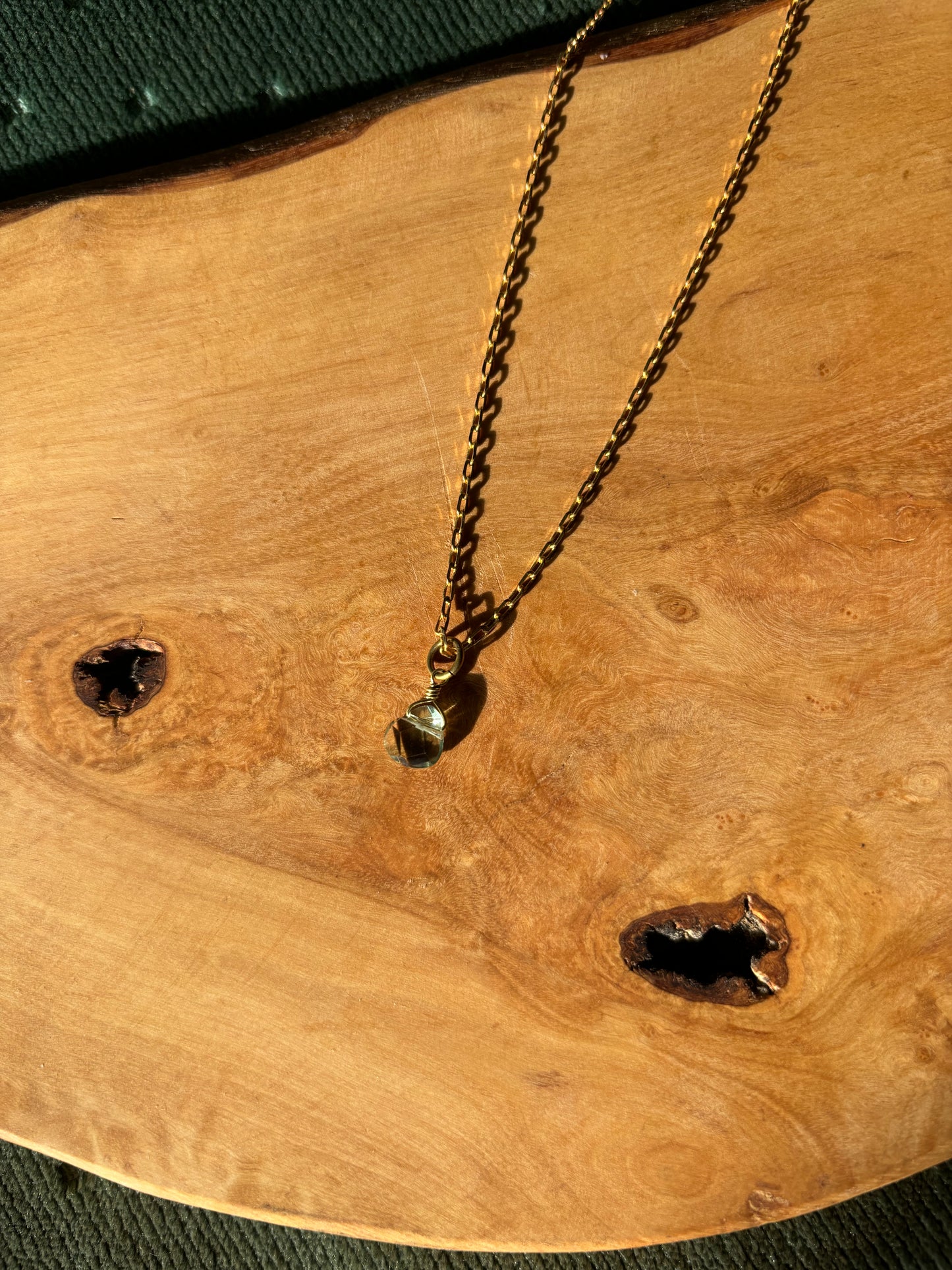 Green Amethyst (Prasiolite) Brass Necklace (24 in)
