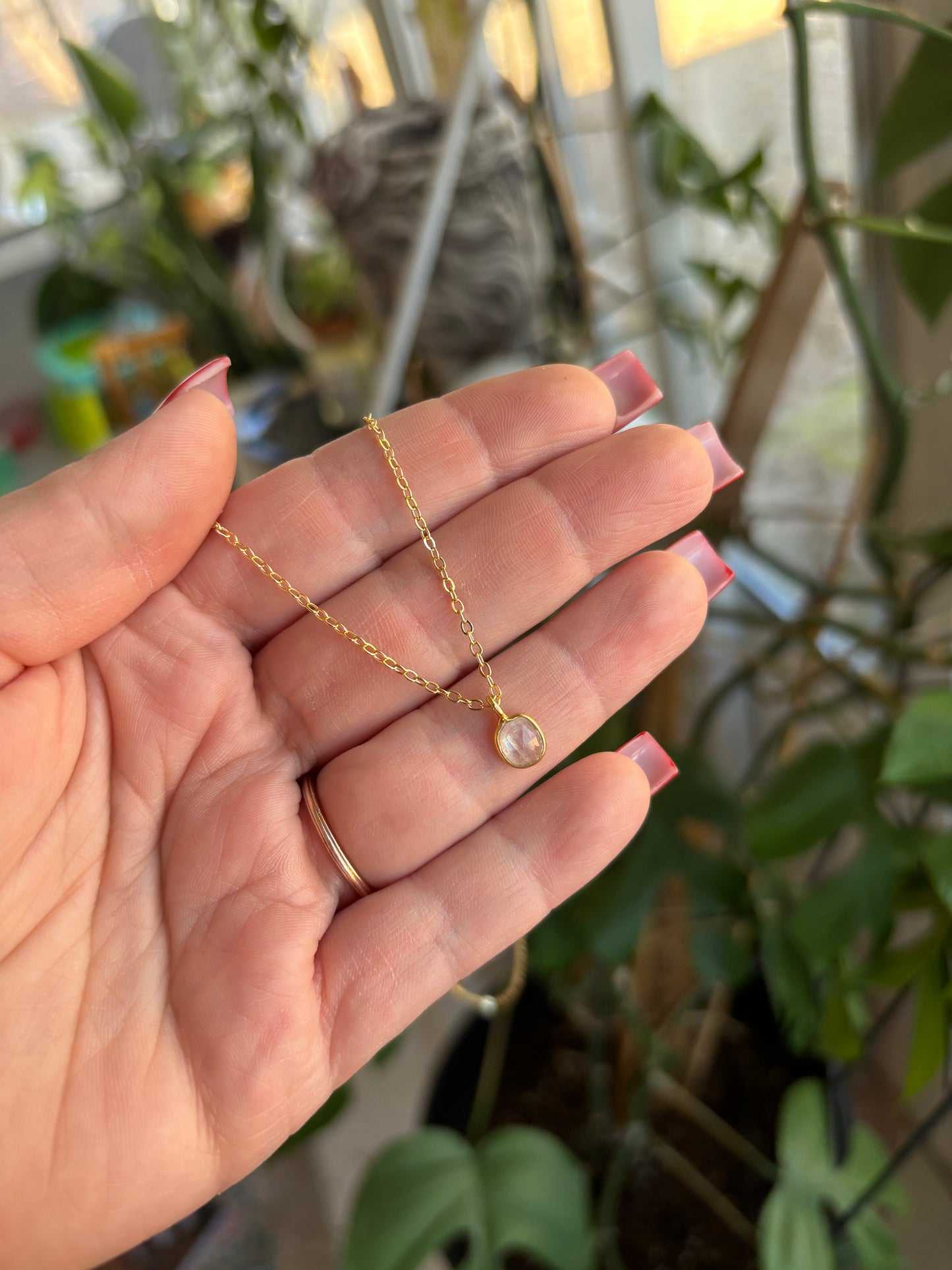 Dainty Moonstone 14KGF Necklace