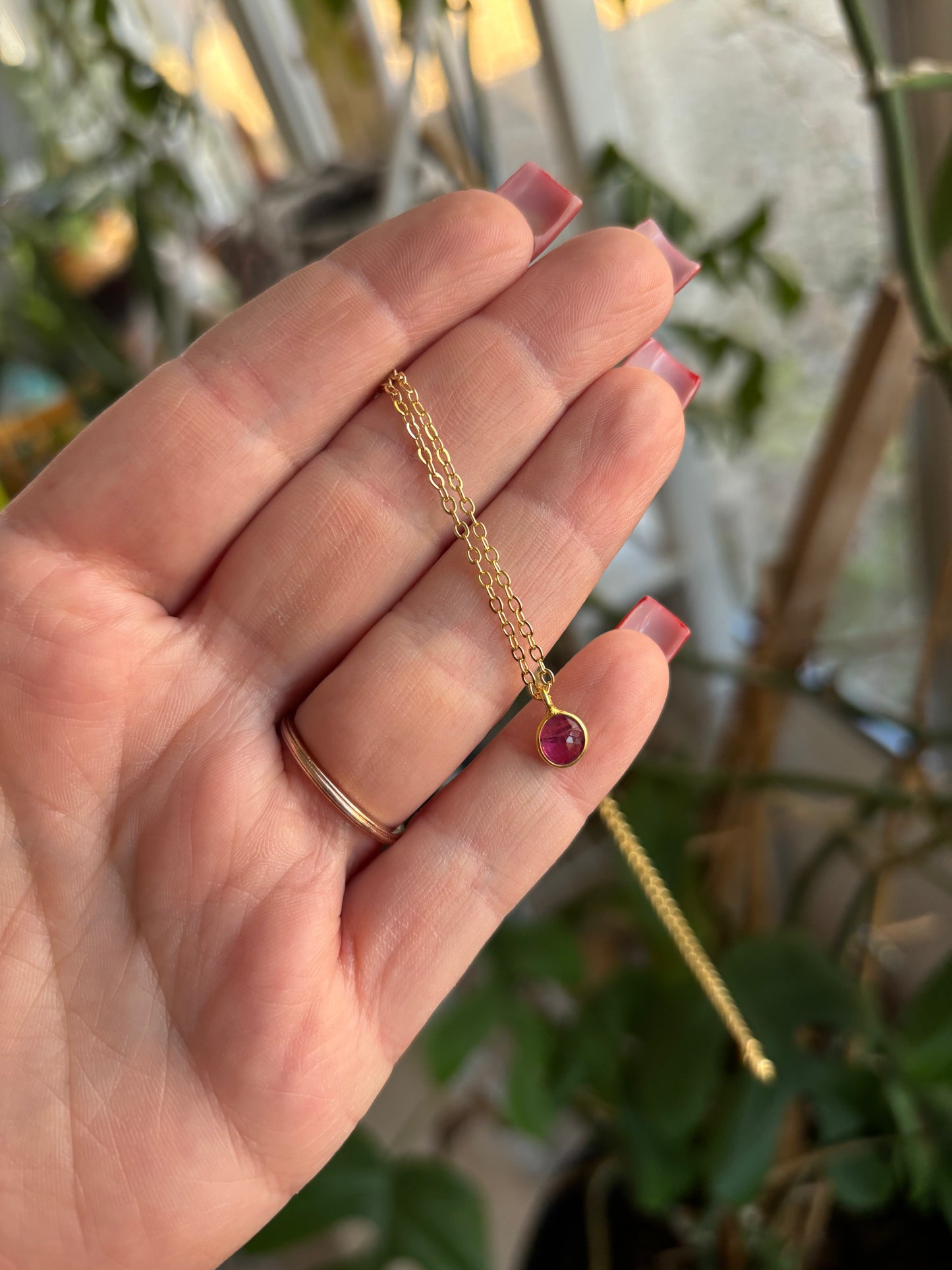 Dainty Pink Tourmaline 14KGF Necklace