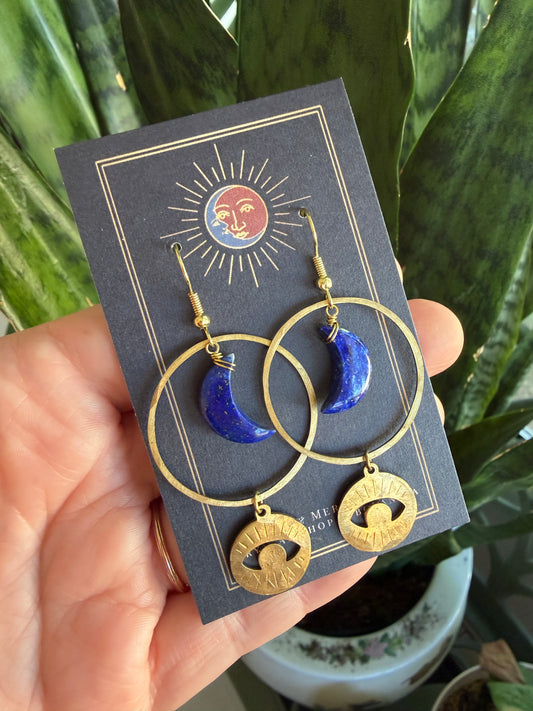 Lapis Lazuli Moon Eye Earrings
