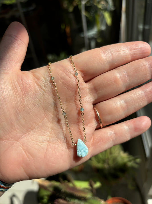 Larimar & Green Strawberry Quartz Necklace
