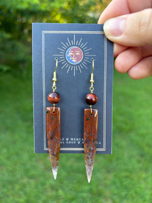 Ocean Jasper with Red Tigers Eye Dagger Earrings