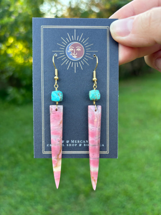 Rhodonite with Turquoise Howlite Dagger Earrings