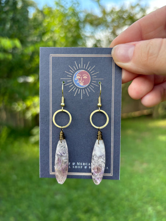 Petrified Purple Opal Brass Earrings