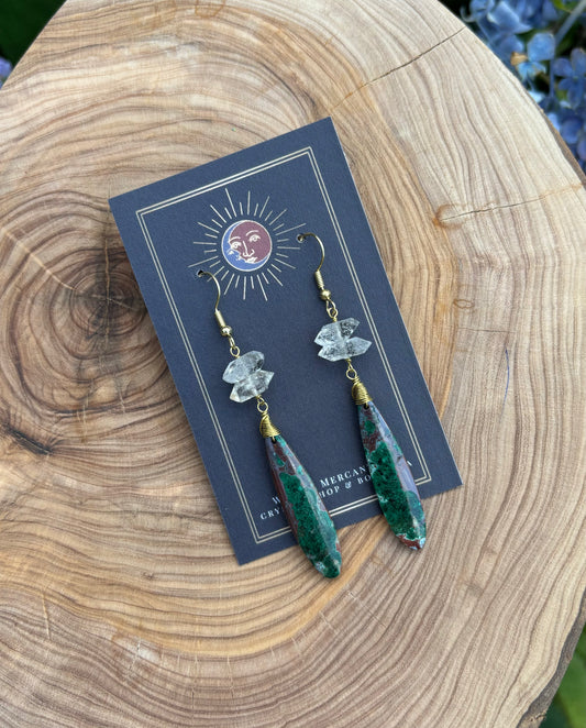 Malachite Chrysocolla with Herkimer Diamond (Quartz) Earrings