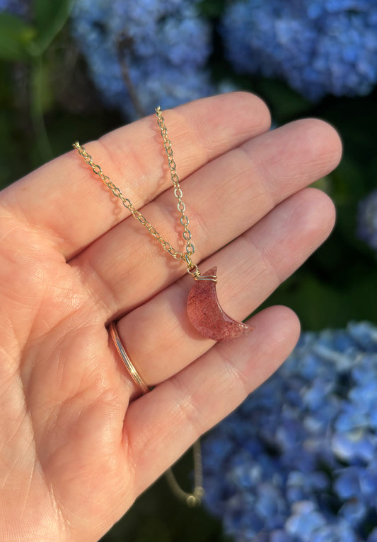 Strawberry Quartz Moon Necklace