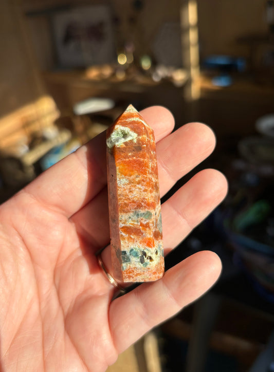 Sunstone with Apatite Tower