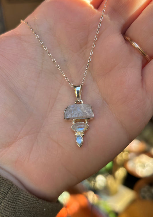 Rainbow Moonstone Sterling Silver Necklace