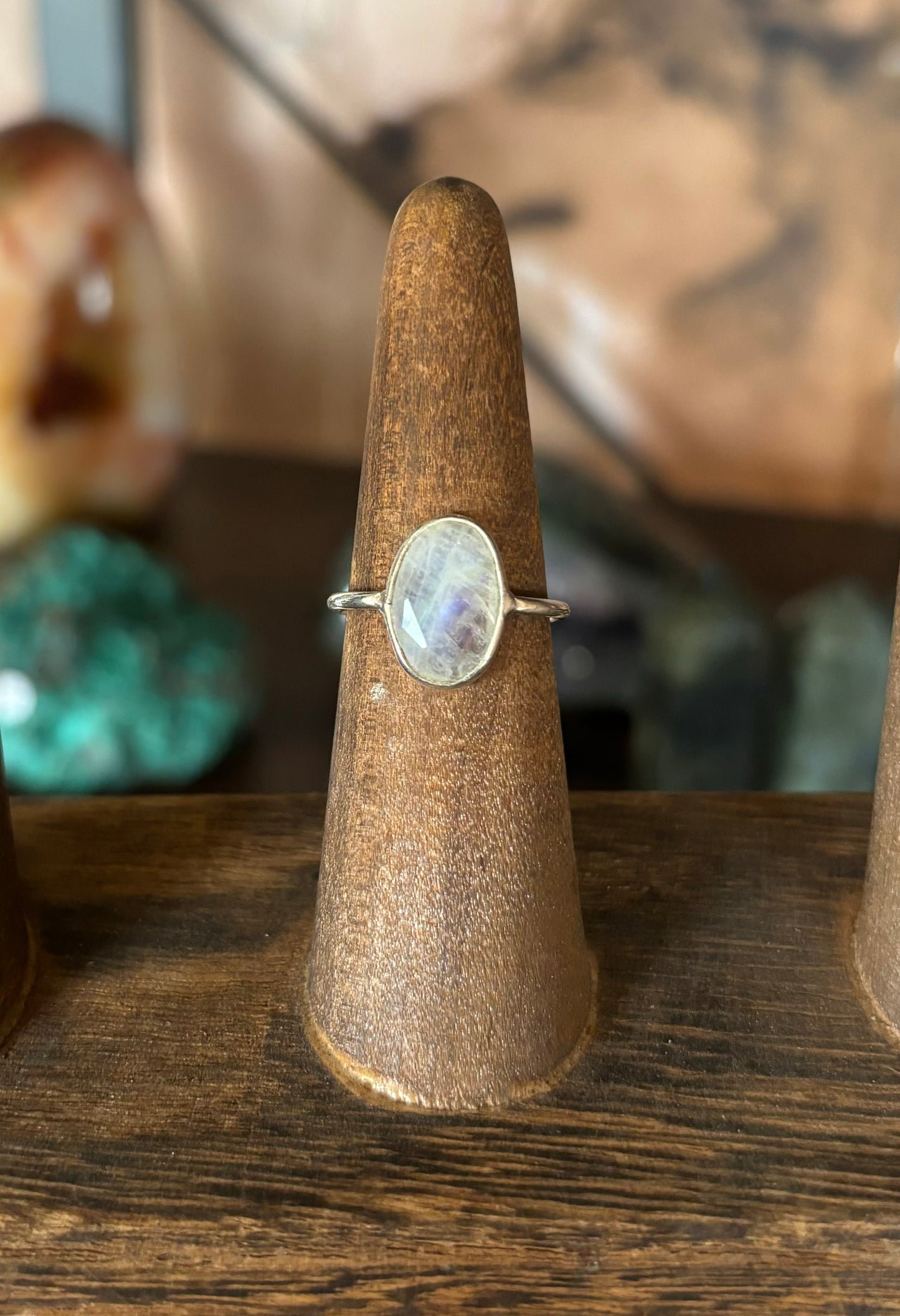 Rainbow Moonstone Sterling Silver Ring Size 6.5