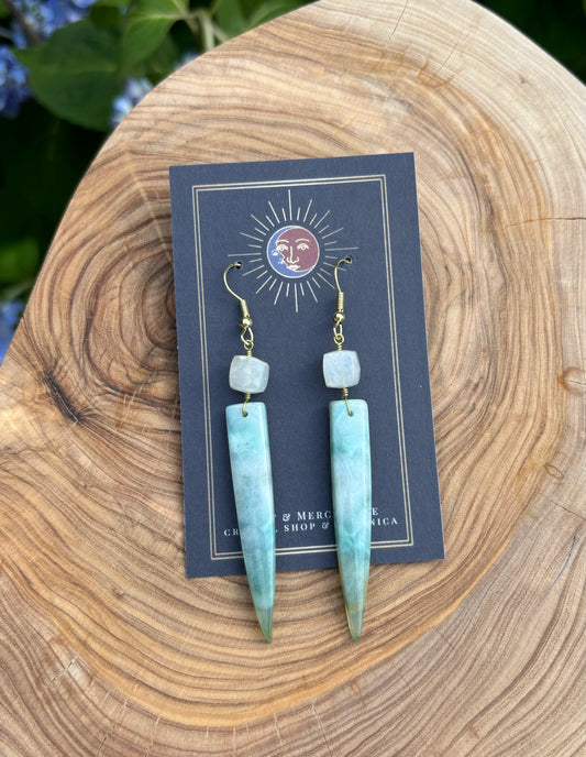 Green Mountain Jade with Moonstone Earrings