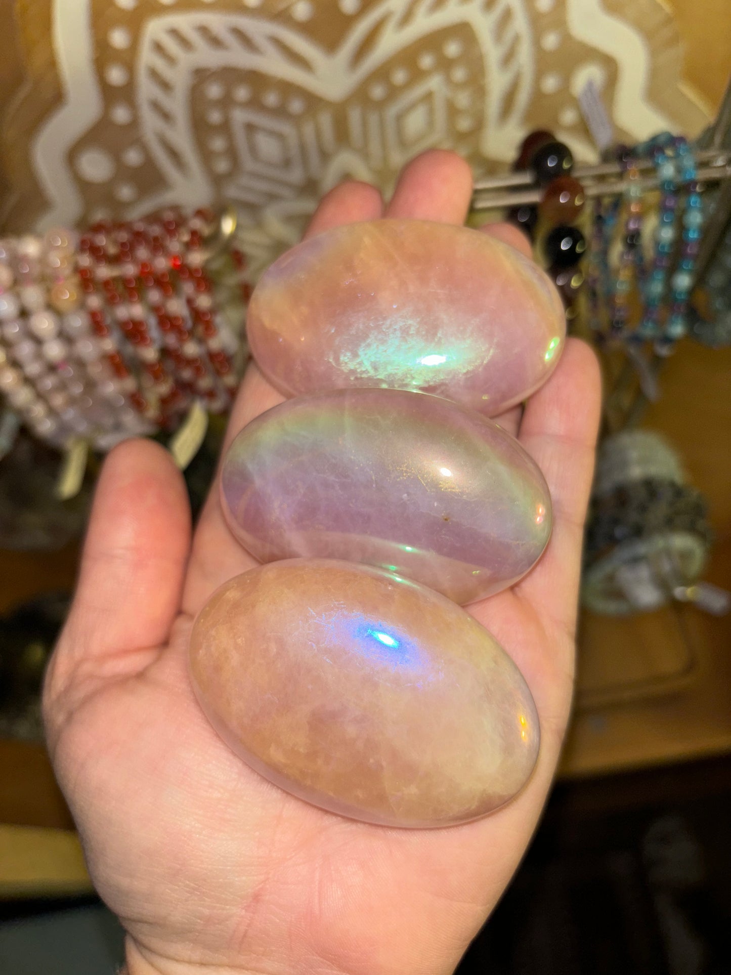 Aura Coated Rose Quartz Palm Stone