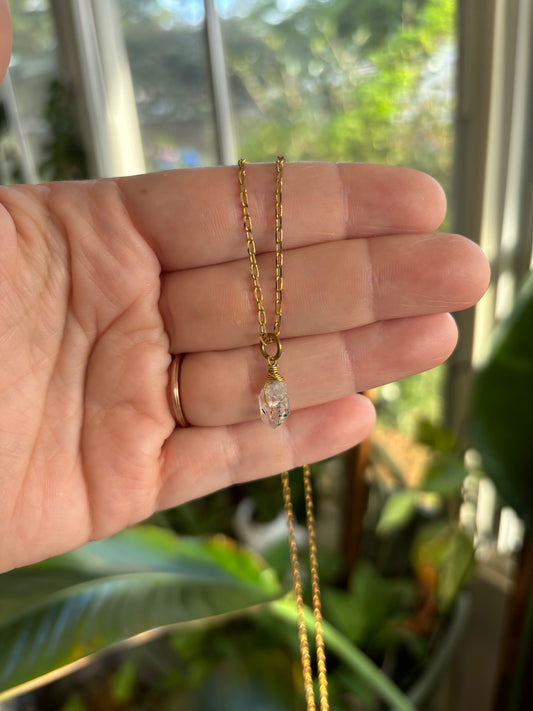 Pakimer Diamond (Quartz) Brass Necklace (24 in)