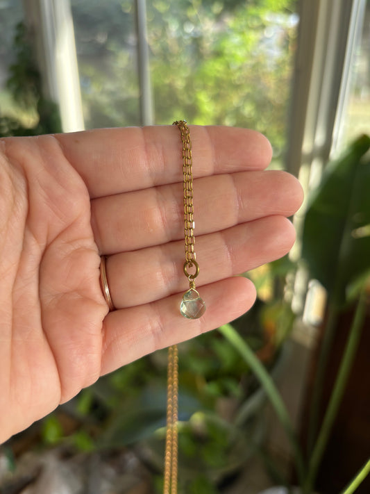 Green Amethyst (Prasiolite) Brass Necklace (24 in)