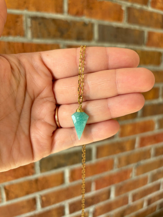 Amazonite Brass Necklace (30 in)