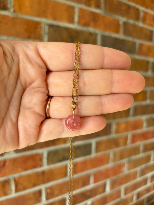 Pink Botswana Agate Brass Necklace (30 in)