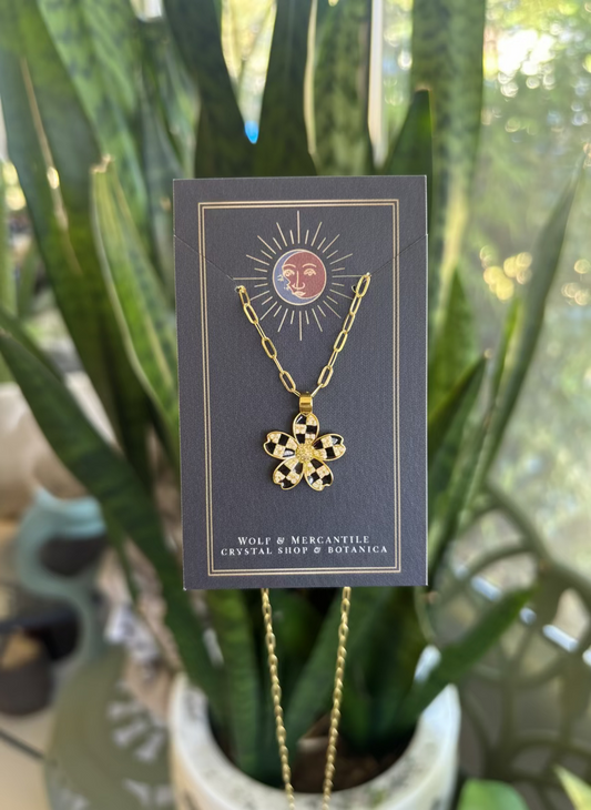 Checkered Flower 14k Gold Filled Necklace