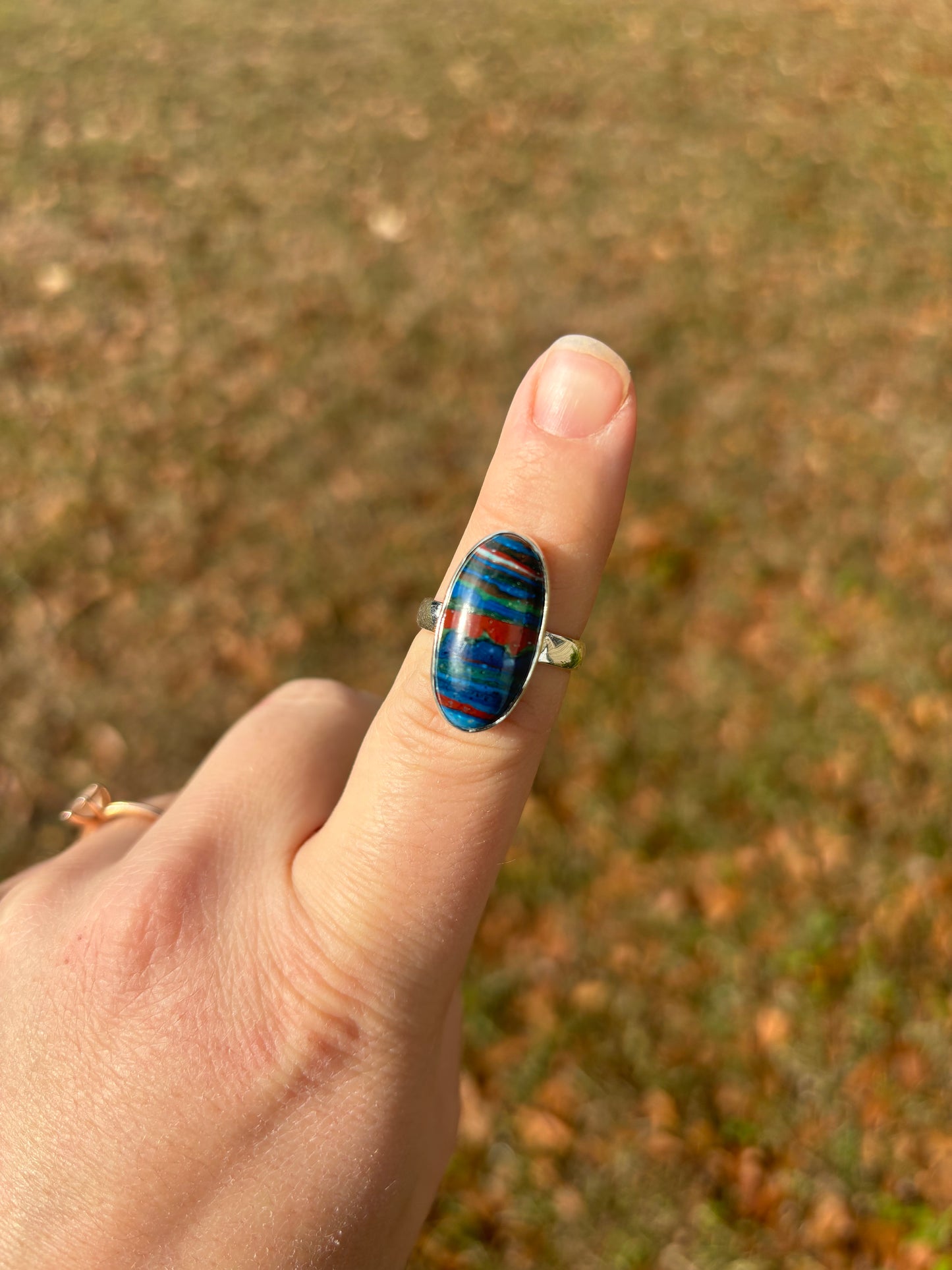 Rainbow Calsilica Sterling Silver Ring Size 8