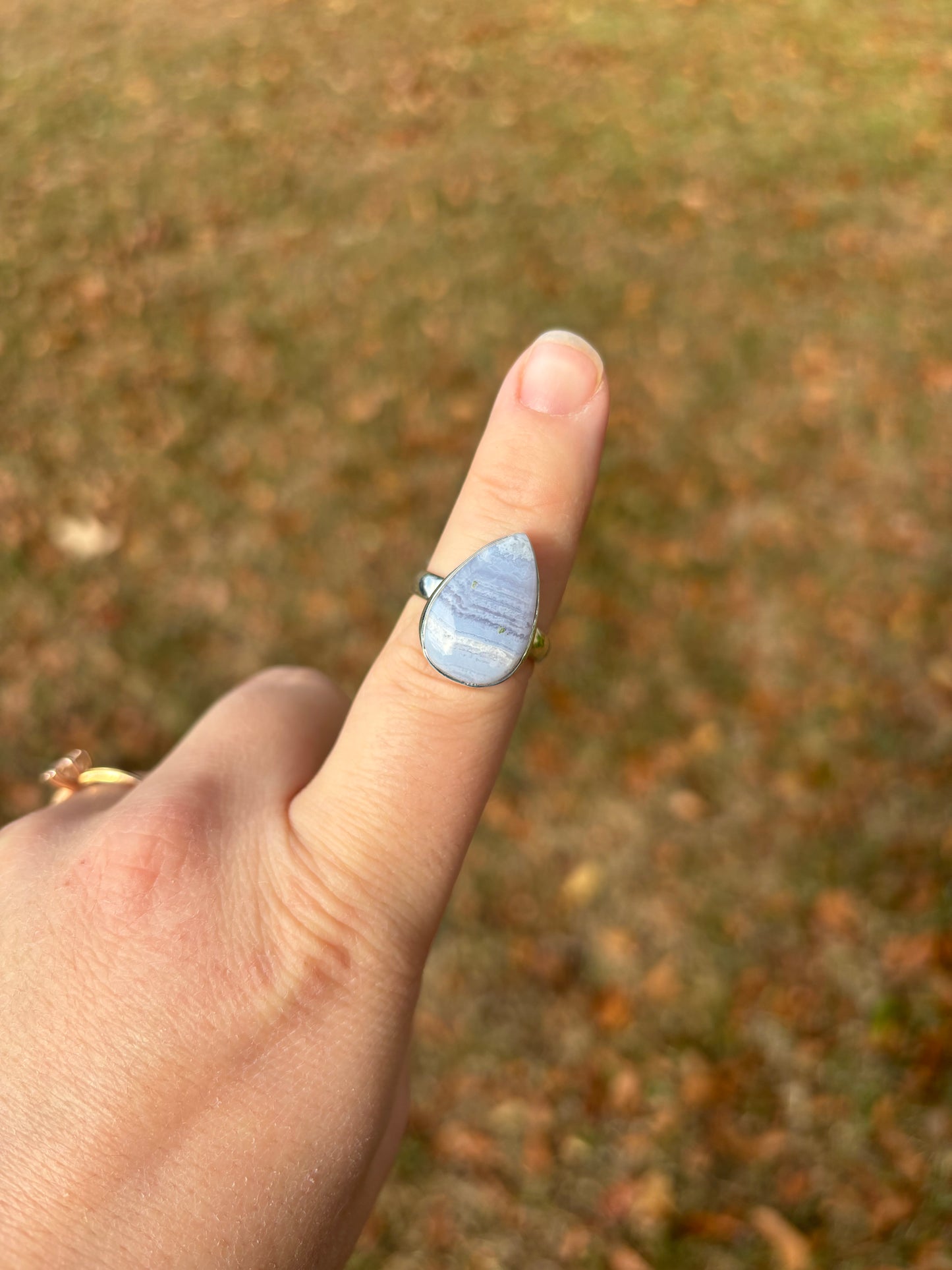 Blue Lace Agate Sterling Silver Ring Size 8