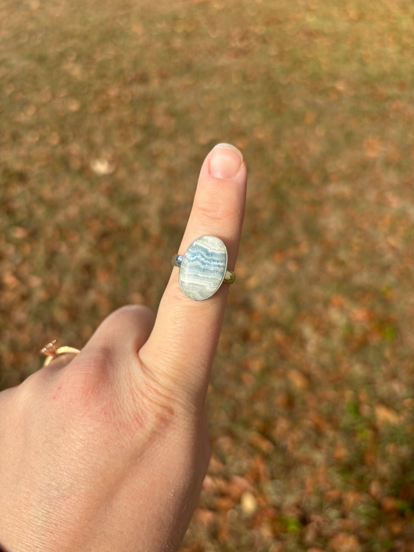 Blue Lace Agate Sterling Silver Ring Size 9