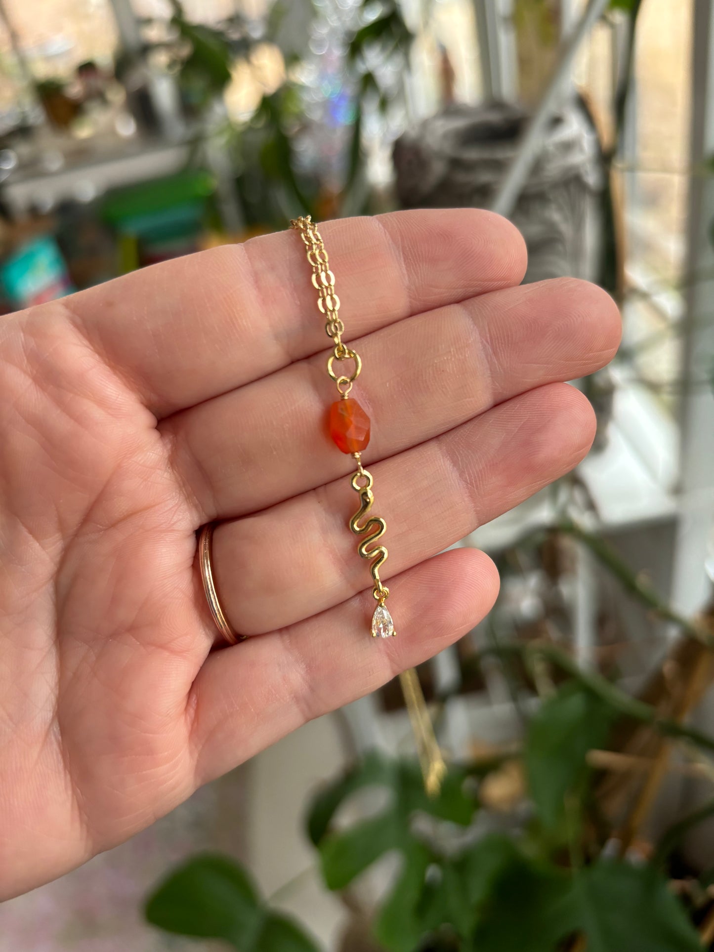 Carnelian Snake Dangle Necklace