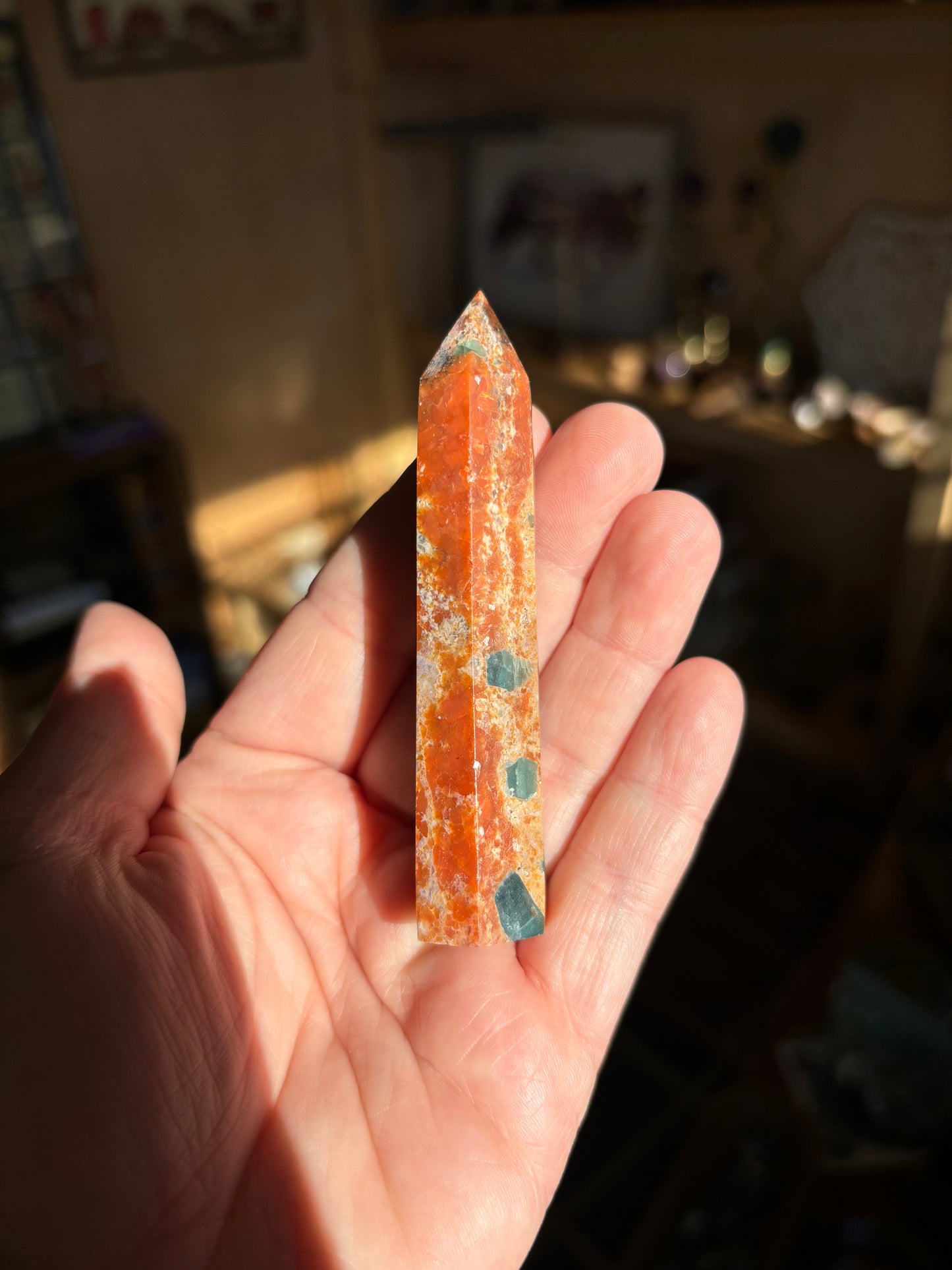 Sunstone with Apatite Tower