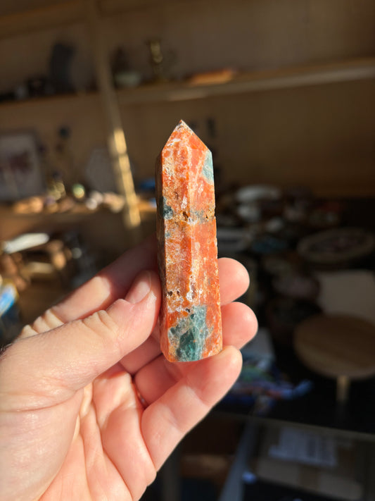 Sunstone with Apatite Tower