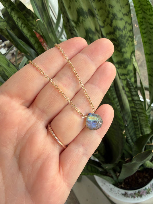 Labradorite Carved Flower GF Necklace