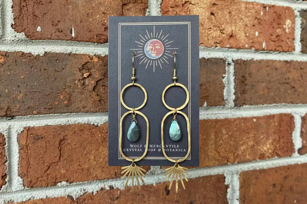 Labradorite Brass Earrings