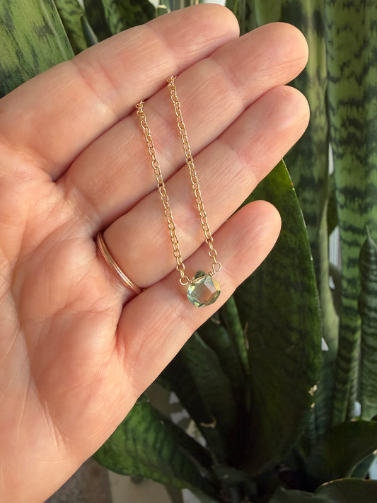 Green Amethyst (Prasiolite) Gold Filled Necklace