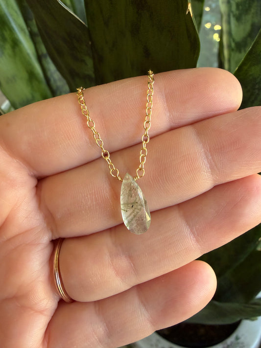 Green Rutile in Quartz Gold Filled Necklace