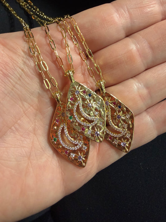 Moon with Colorful Stars GF Necklace