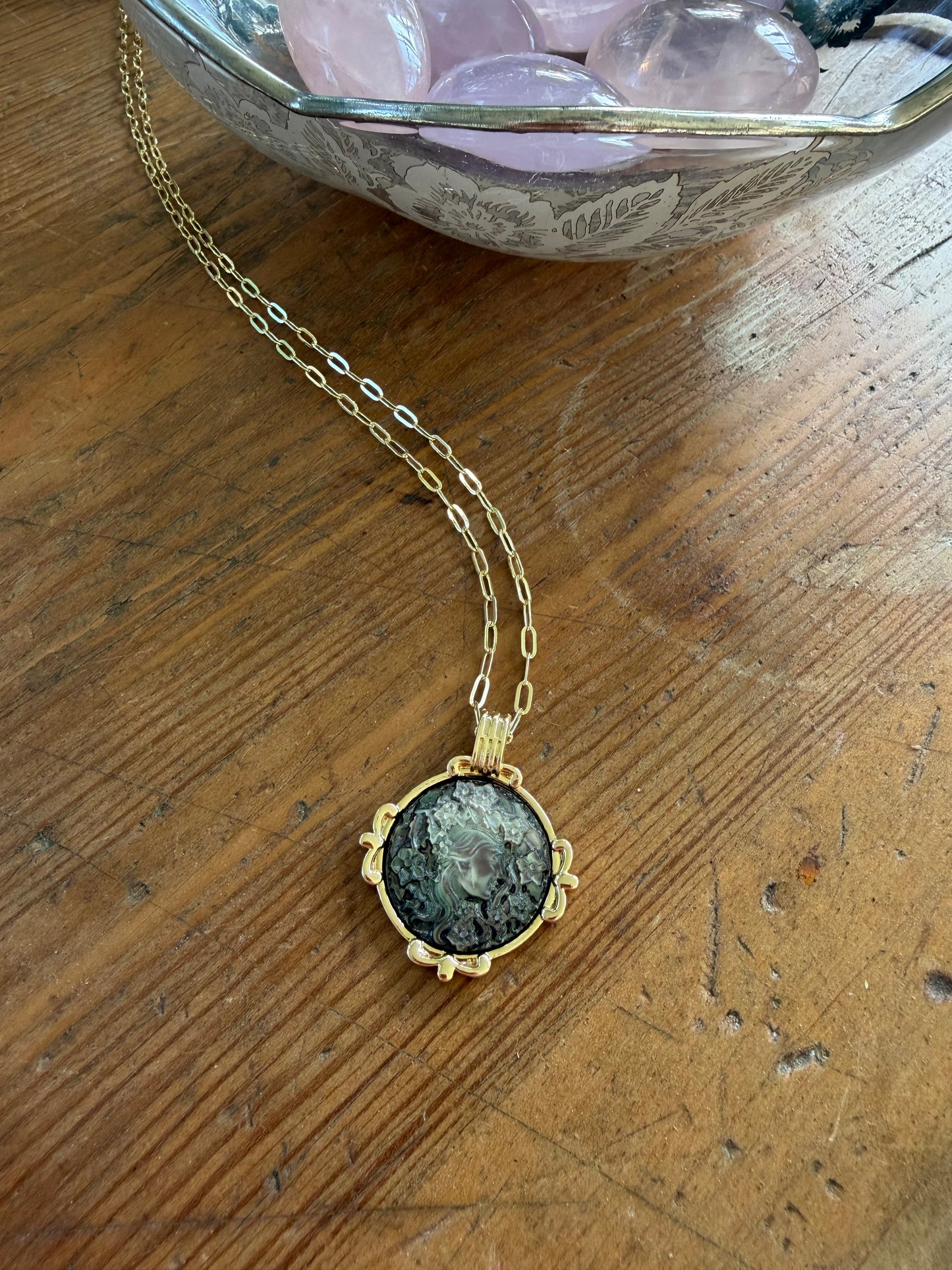 Abalone Carved Cameo 14k GF Necklace
