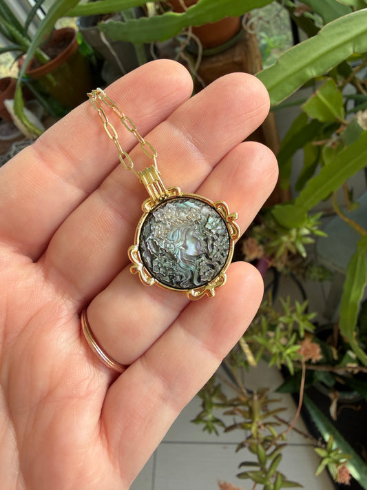 Abalone Carved Cameo 14k GF Necklace