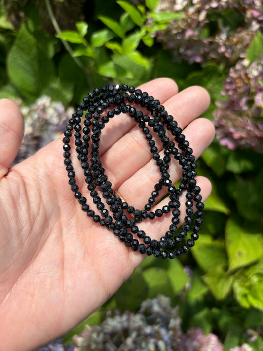 Black Tourmaline Faceted 4mm Bracelet
