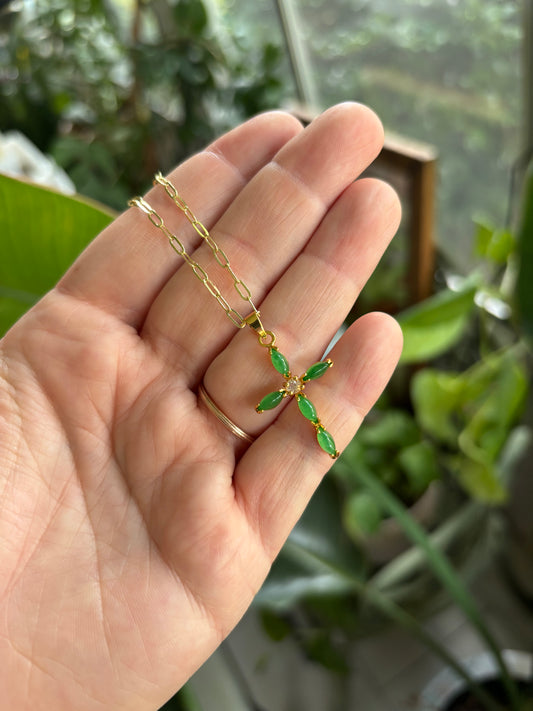 Jade Cross 14KGF Necklace
