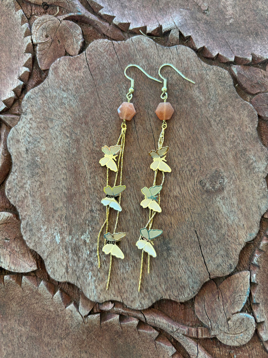 Peach Moonstone Butterfly Dangle earrings