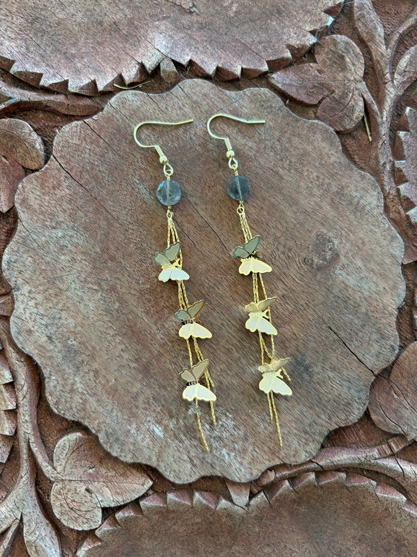 Labradorite Butterfly Dangle Earrings